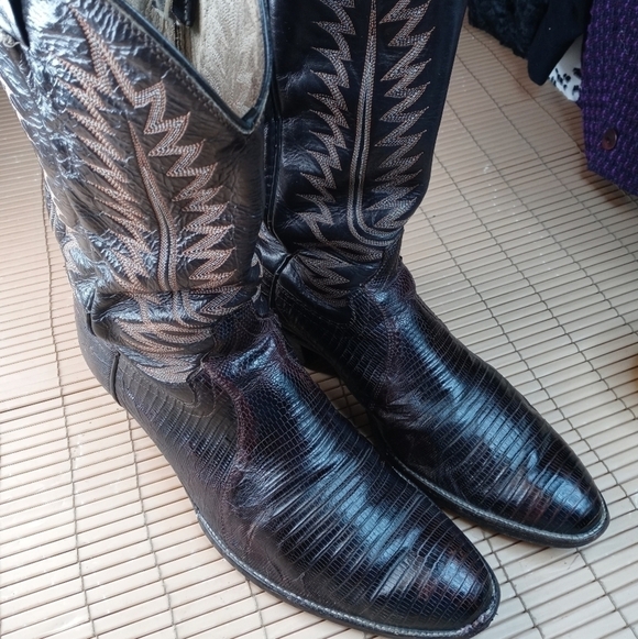 Cowtown Boots Chocolate Brown Iguana Teju Lizard Exotic leather Cowboy Boots. Me main image 7